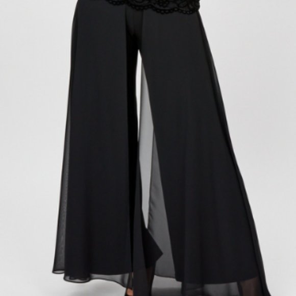 Black Wide Leg Pant with Chiffon Overlay - Picture 2 of 2